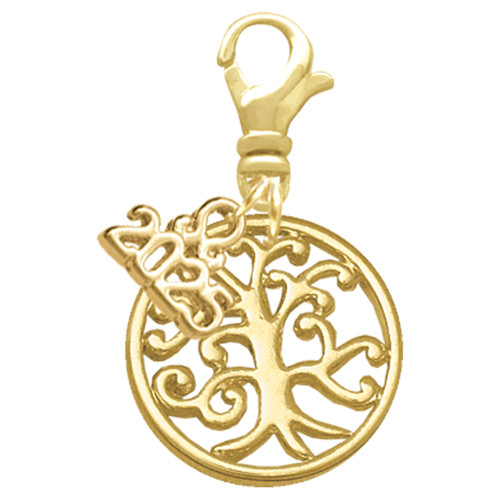 Gold-tone Tree of Life Cutout - Gold-tone Plated Clip on Charm with Mini Year 2025: Year to Remember Jewelry Gift - Celebrations