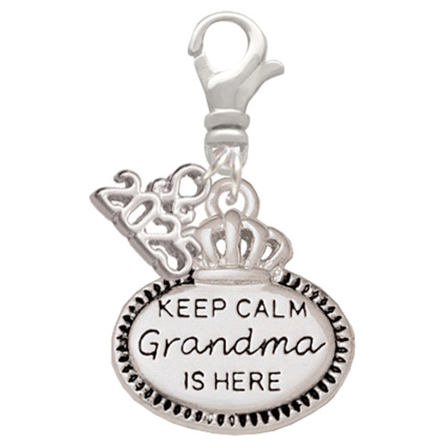 Keep Calm Grandma is Here - Silver Plated Clip on Charm with Mini Year 2025: Year to Remember Jewelry Gift - Celebrations