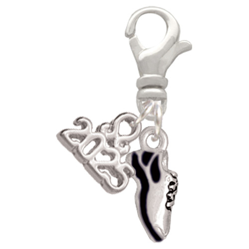 Silver Plated Mini Black Running Shoe - Silver Plated Clip on Charm with Mini Year 2025: Year to Remember Jewelry Gift - Celebrations