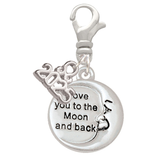 Silver Plated I Love You to the Moon and Back - Silver Plated Clip on Charm with Mini Year 2025: Year to Remember Jewelry Gift - Celebrations