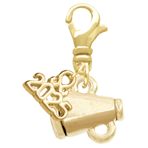 Gold-tone Mini Megaphone - Gold-tone Plated Clip on Charm with Mini Year 2025: Year to Remember Jewelry Gift - Celebrations