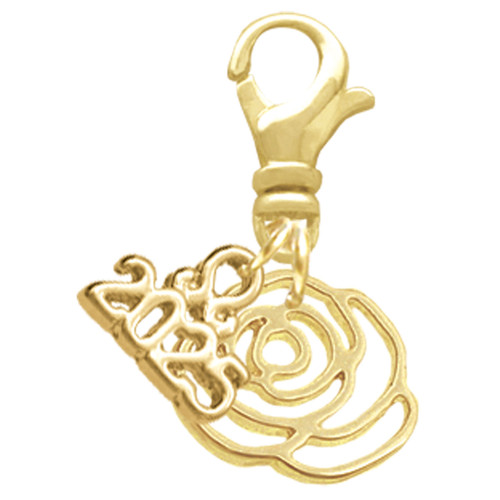 Gold-tone Small Rose Outline - Gold-tone Plated Clip on Charm with Mini Year 2025: Year to Remember Jewelry Gift - Celebrations