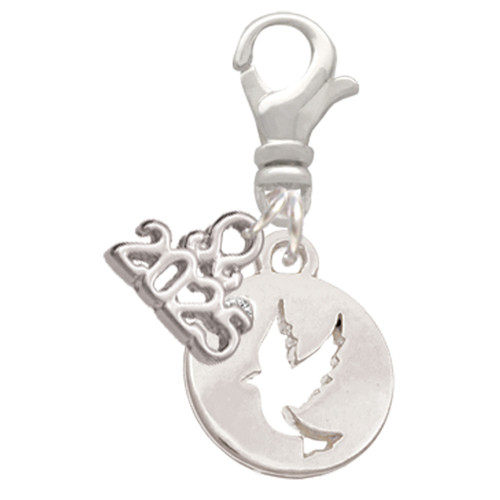 Silver Plated Dove Disc - Silver Plated Clip on Charm with Mini Year 2025: Year to Remember Jewelry Gift - Celebrations