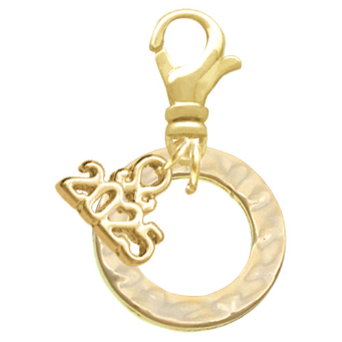 Gold-tone Hammered Karma Ring - Gold-tone Plated Clip on Charm with Mini Year 2025: Year to Remember Jewelry Gift - Celebrations
