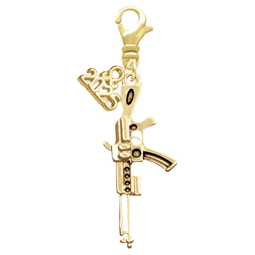 Gold-tone Rifle - Gold-tone Plated Clip on Charm with Mini Year 2025: Year to Remember Jewelry Gift - Celebrations