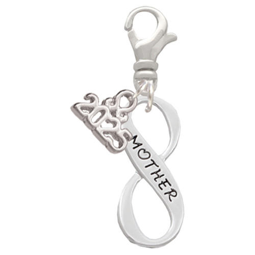 Silver Plated Mother Infinity Sign - Silver Plated Clip on Charm with Mini Year 2025: Year to Remember Jewelry Gift - Celebrations