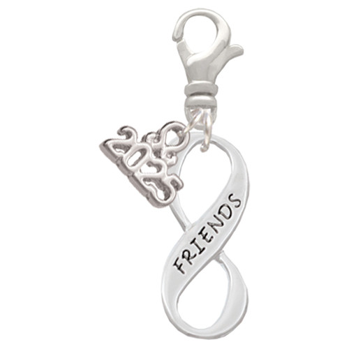 Silver Plated Friends Infinity Sign - Silver Plated Clip on Charm with Mini Year 2025: Year to Remember Jewelry Gift - Celebrations