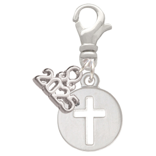 Silver Plated Cross Silhouette - Silver Plated Clip on Charm with Mini Year 2025: Year to Remember Jewelry Gift - Celebrations