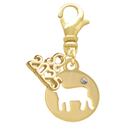 Gold-tone Lamb Silhouette - Gold-tone Plated Clip on Charm with Mini Year 2025: Year to Remember Jewelry Gift - Celebrations