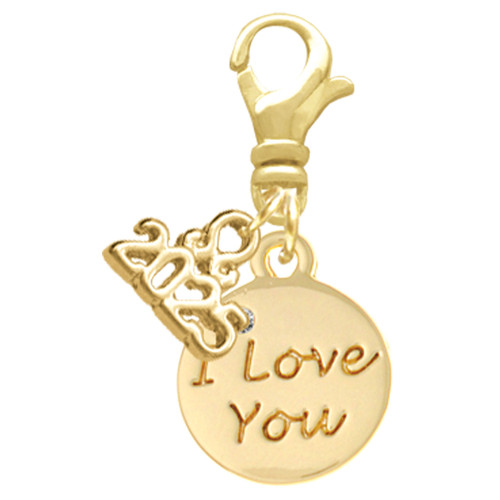 Gold-tone I Love You Disc - Gold-tone Plated Clip on Charm with Mini Year 2025: Year to Remember Jewelry Gift - Celebrations
