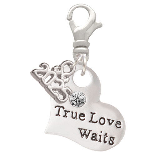 Silver Plated Large True Love Waits Heart - Silver Plated Clip on Charm with Mini Year 2025: Year to Remember Jewelry Gift - Celebrations