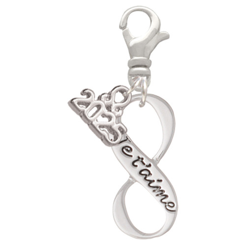 Je T'aime Infinity Sign - Silver Plated Clip on Charm with Mini Year 2025: Year to Remember Jewelry Gift - Celebrations
