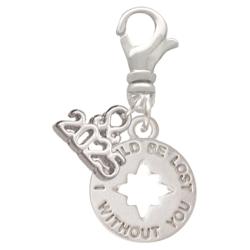 Silver Plated I would be lost without you - Silver Plated Clip on Charm with Mini Year 2025: Year to Remember Jewelry Gift - Celebrations