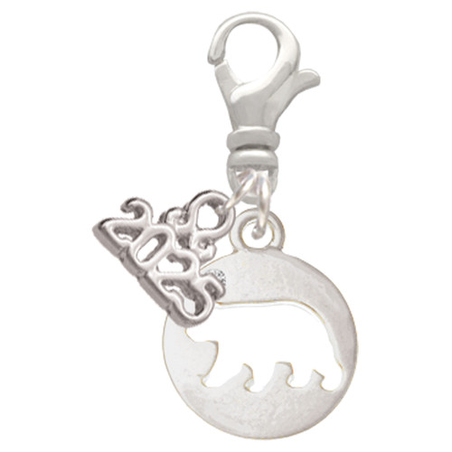 Silver Plated Bear Silhouette - Silver Plated Clip on Charm with Mini Year 2025: Year to Remember Jewelry Gift - Celebrations