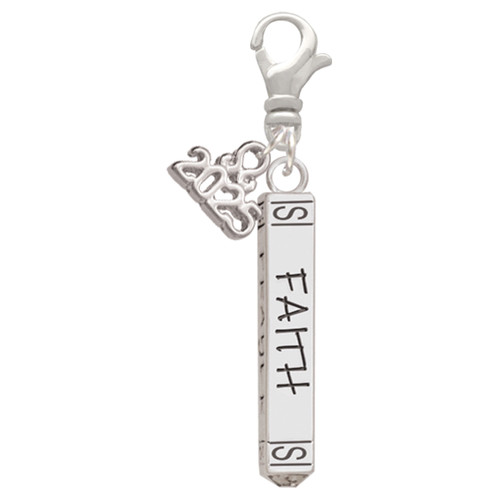 Believe Faith Prayer Hope Bar - Silver Plated Clip on Charm with Mini Year 2025: Year to Remember Jewelry Gift - Celebrations