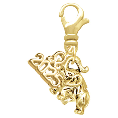 Gold-tone Mini 3-D Elephant - Gold-tone Plated Clip on Charm with Mini Year 2025: Year to Remember Jewelry Gift - Celebrations