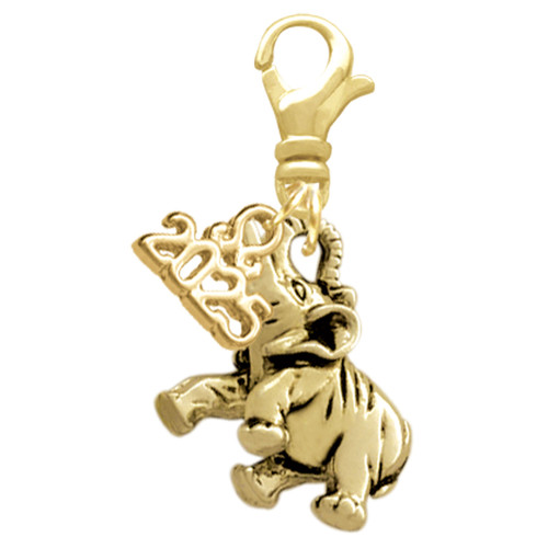 Gold-tone 3-D Elephant - Gold-tone Plated Clip on Charm with Mini Year 2025: Year to Remember Jewelry Gift - Celebrations