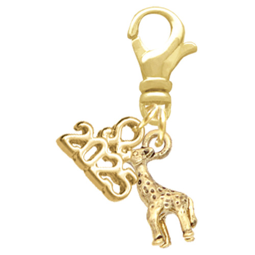 Gold-tone Mini Giraffe - Gold-tone Plated Clip on Charm with Mini Year 2025: Year to Remember Jewelry Gift - Celebrations