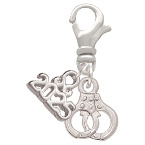 Silver Plated Mini Handcuffs - Silver Plated Clip on Charm with Mini Year 2025: Year to Remember Jewelry Gift - Celebrations