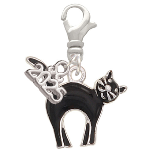 Silver Plated Black Standing Cat - Silver Plated Clip on Charm with Mini Year 2025: Year to Remember Jewelry Gift - Celebrations