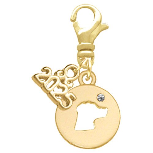 Gold-tone Dog Head Silhouette - Gold-tone Plated Clip on Charm with Mini Year 2025: Year to Remember Jewelry Gift - Celebrations