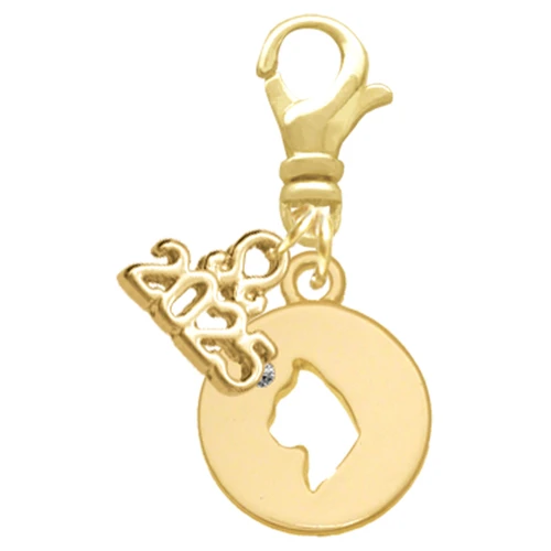 Gold-tone Cat Head Silhouette - Gold-tone Plated Clip on Charm with Mini Year 2025: Year to Remember Jewelry Gift - Celebrations
