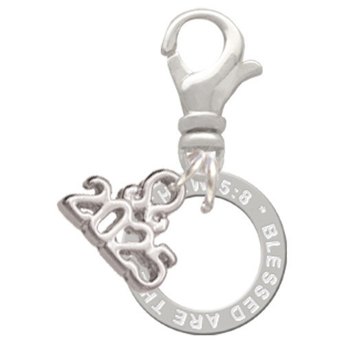 Silver Plated Matthew 5:8 Eternity Ring - Silver Plated Clip on Charm with Mini Year 2025: Year to Remember Jewelry Gift - Celebrations