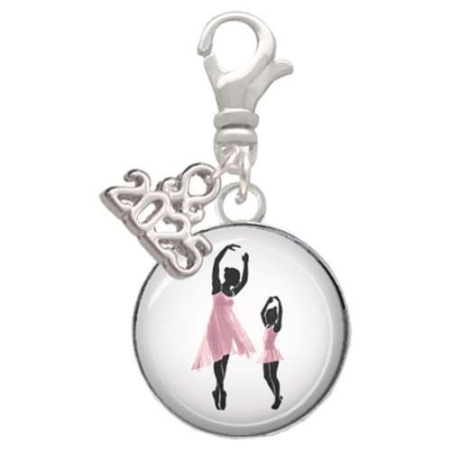 Silver Plated Domed Ballet Dance Instructor - Silver Plated Clip on Charm with Mini Year 2025: Year to Remember Jewelry Gift - Celebrations