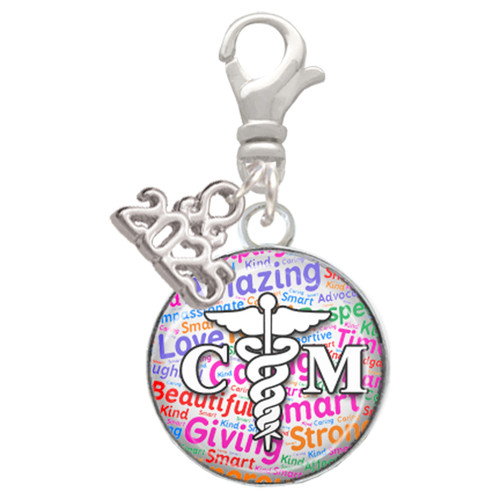 Silver Plated Domed Multi Color CM - Silver Plated Clip on Charm with Mini Year 2025: Year to Remember Jewelry Gift - Celebrations