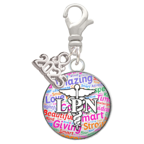 Silver Plated Domed Multi Color LPN - Silver Plated Clip on Charm with Mini Year 2025: Year to Remember Jewelry Gift - Celebrations