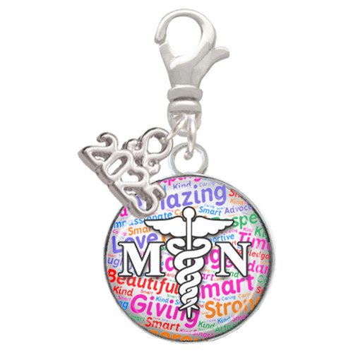 Silver Plated Domed Multi Color MN - Silver Plated Clip on Charm with Mini Year 2025: Year to Remember Jewelry Gift - Celebrations