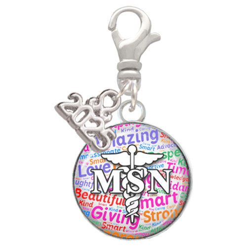 Silver Plated Domed Multi Color MSN - Silver Plated Clip on Charm with Mini Year 2025: Year to Remember Jewelry Gift - Celebrations
