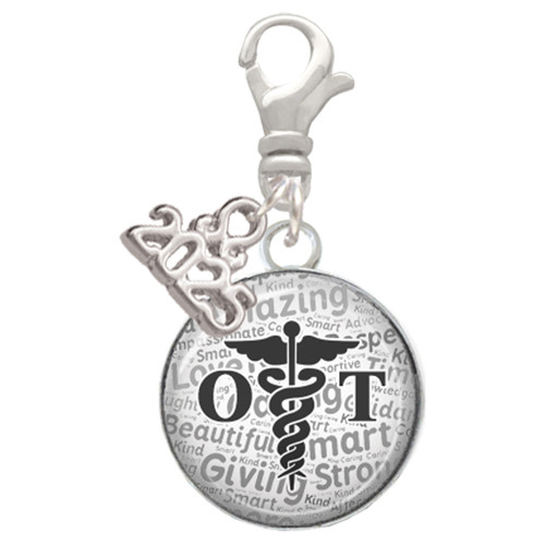 Silver Plated Domed Black OT - Silver Plated Clip on Charm with Mini Year 2025: Year to Remember Jewelry Gift - Celebrations
