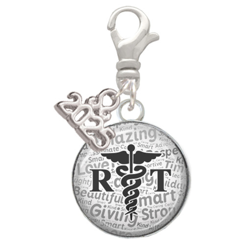 Silver Plated Domed Black RT - Silver Plated Clip on Charm with Mini Year 2025: Year to Remember Jewelry Gift - Celebrations