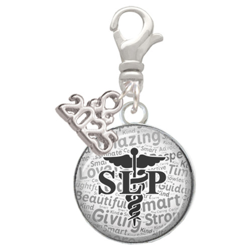 Silver Plated Domed Black SLP - Silver Plated Clip on Charm with Mini Year 2025: Year to Remember Jewelry Gift - Celebrations