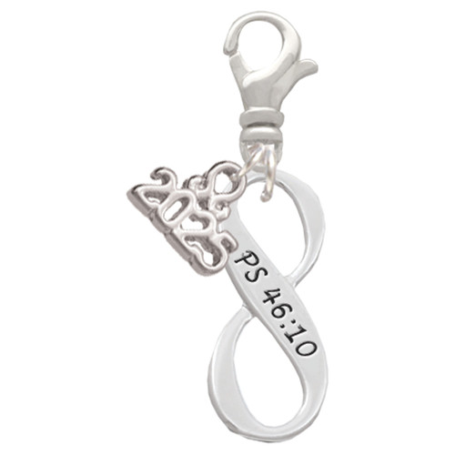 Silver Plated Psalm 46:10 Infinity Sign - Silver Plated Clip on Charm with Mini Year 2025: Year to Remember Jewelry Gift - Celebrations