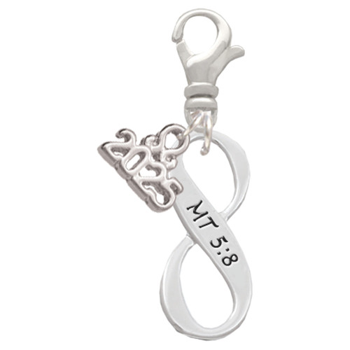 Silver Plated Matthew 5:8 Infinity Sign - Silver Plated Clip on Charm with Mini Year 2025: Year to Remember Jewelry Gift - Celebrations