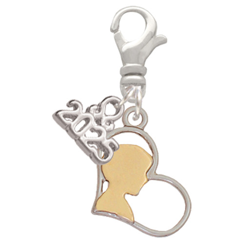 Two-tone Boy Silhouette in Heart - Silver Plated Clip on Charm with Mini Year 2025: Year to Remember Jewelry Gift - Celebrations