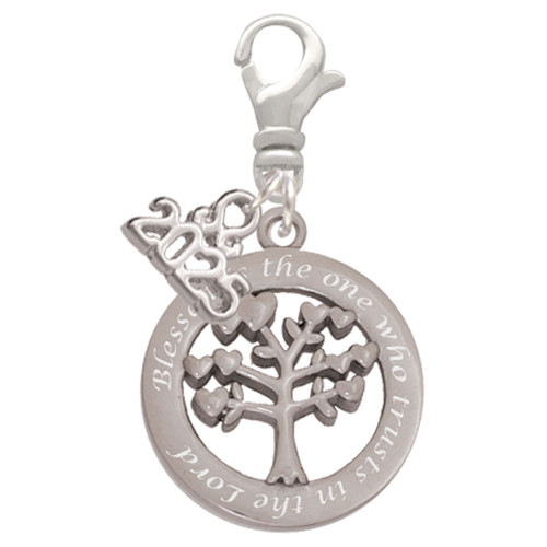 Stainless Steel Trust in the Lord Tree of Life - Silver Plated Clip on Charm with Mini Year 2025: Year to Remember Jewelry Gift - Celebrations