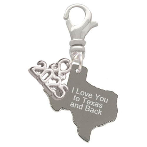 Stainless Steel I Love You to Texas - Silver Plated Clip on Charm with Mini Year 2025: Year to Remember Jewelry Gift - Celebrations