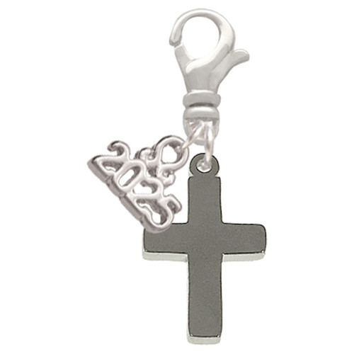 Stainless Steel 5/8" Cross - Silver Plated Clip on Charm with Mini Year 2025: Year to Remember Jewelry Gift - Celebrations