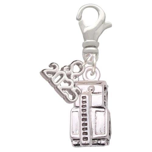 Silver Plated 3-D Fire Engine - Silver Plated Clip on Charm with Mini Year 2025: Year to Remember Jewelry Gift - Celebrations