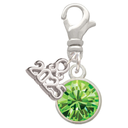 10mm Lime Green Crystal Drop - Silver Plated Clip on Charm with Mini Year 2025: Year to Remember Jewelry Gift - Celebrations