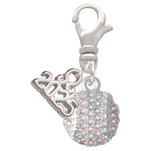 Silver Plated Small Sparkle Clear AB Softball - Silver Plated Clip on Charm with Mini Year 2025: Year to Remember Jewelry Gift - Celebrations