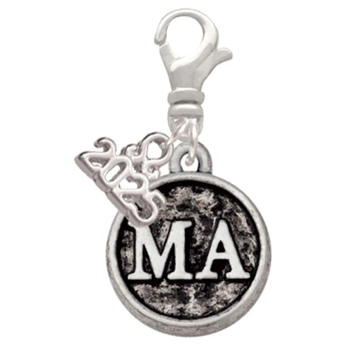 Silver Plated Medical Assistant Caduceus Seal - MA - Silver Plated Clip on Charm with Mini Year 2025: Year to Remember Jewelry Gift - Celebrations