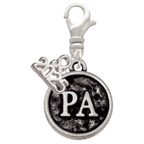 Silver Plated Medical Assistant Caduceus Seal - PA - Silver Plated Clip on Charm with Mini Year 2025: Year to Remember Jewelry Gift - Celebrations