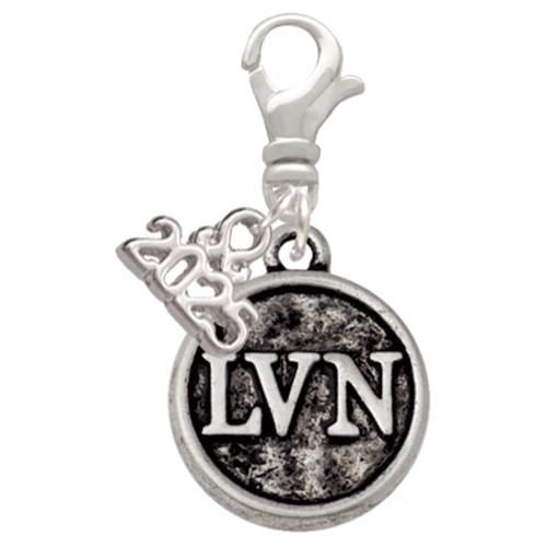 Silver Plated Nurse Caduceus Seal - LVN - Silver Plated Clip on Charm with Mini Year 2025: Year to Remember Jewelry Gift - Celebrations