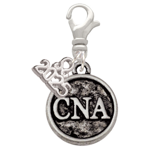 Silver Plated Nurse Caduceus Seal - CNA - Silver Plated Clip on Charm with Mini Year 2025: Year to Remember Jewelry Gift - Celebrations