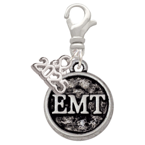 Silver Plated Medical Caduceus Seal - EMT - Silver Plated Clip on Charm with Mini Year 2025: Year to Remember Jewelry Gift - Celebrations