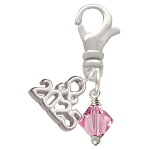 Pink Crystal Bicone - Silver Plated Clip on Charm with Mini Year 2025: Year to Remember Jewelry Gift - Celebrations